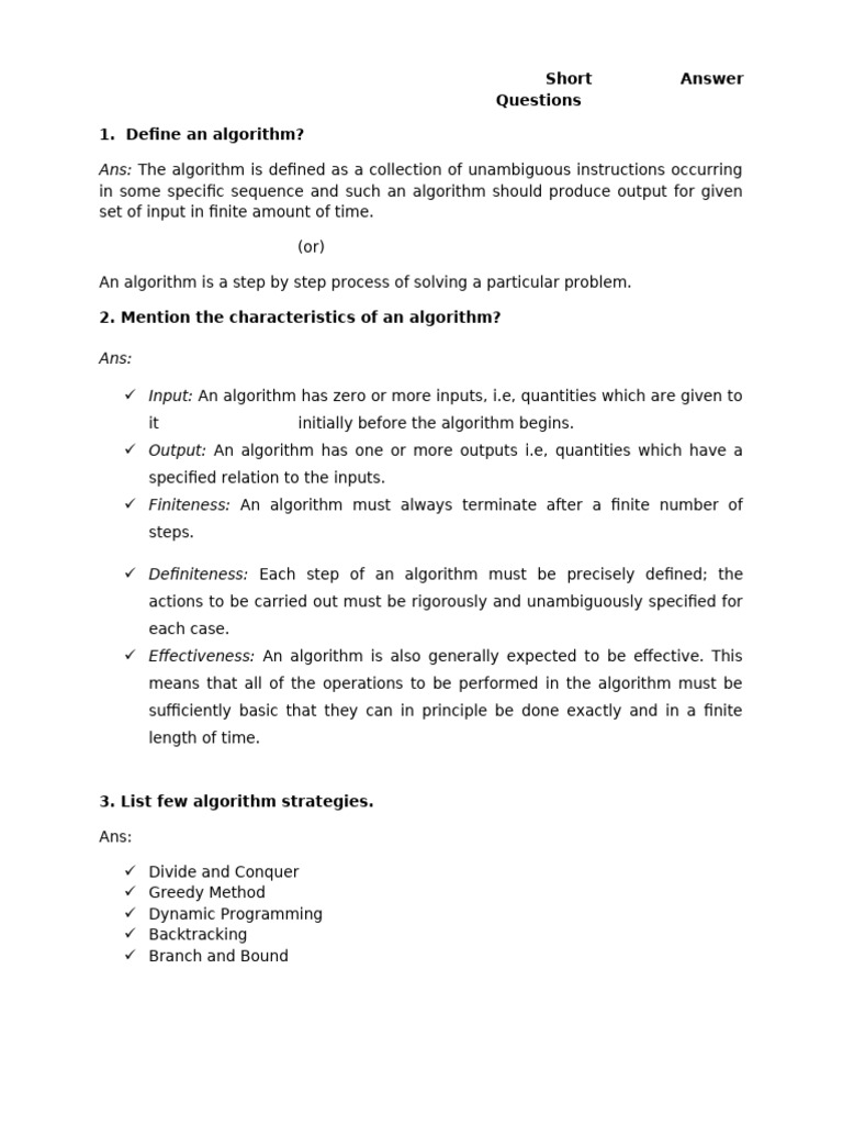 Short Answer Questions - ADS & A | PDF | Time Complexity | Algorithms