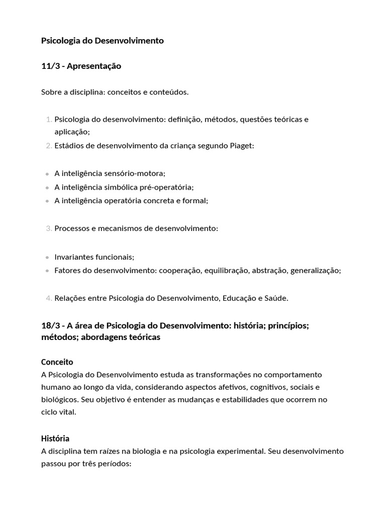 Psicologia do Desenvolvimento: Teorias e Fatores | PDF | Psicologia do ...
