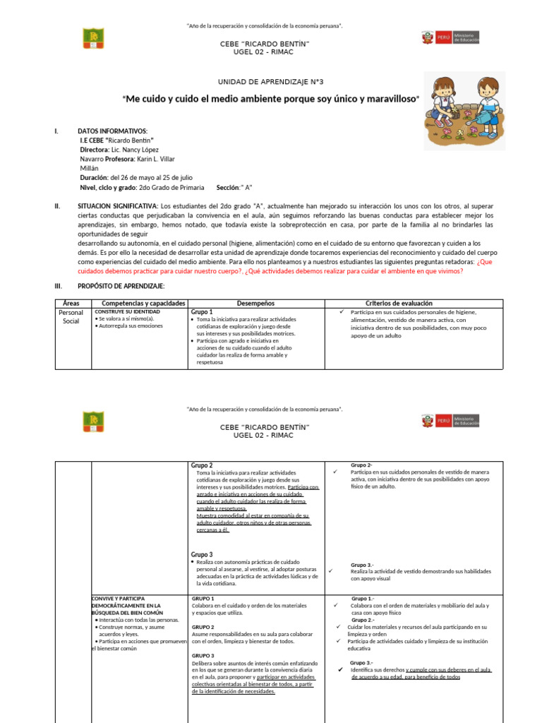 Aprendizaje sobre Cuidado Personal y Ambiental | PDF | Las emociones ...