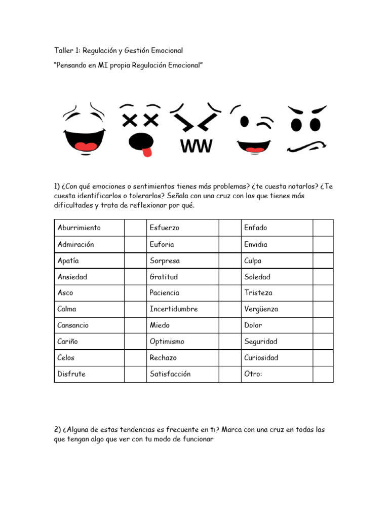 Taller 1. Pensando en Mi Regulación Emocional | PDF | Las emociones ...