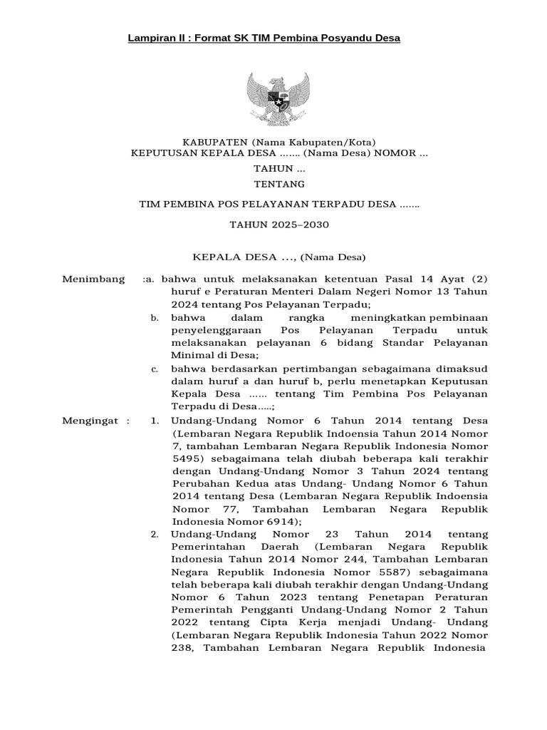 Contoh Sk Kepengurusan Tim Pembina Posyandu Desa Pdf