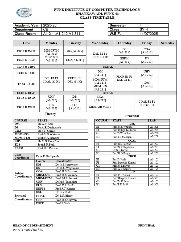 Pune Computer Technology Class Timetable | PDF | Educational Stages ...