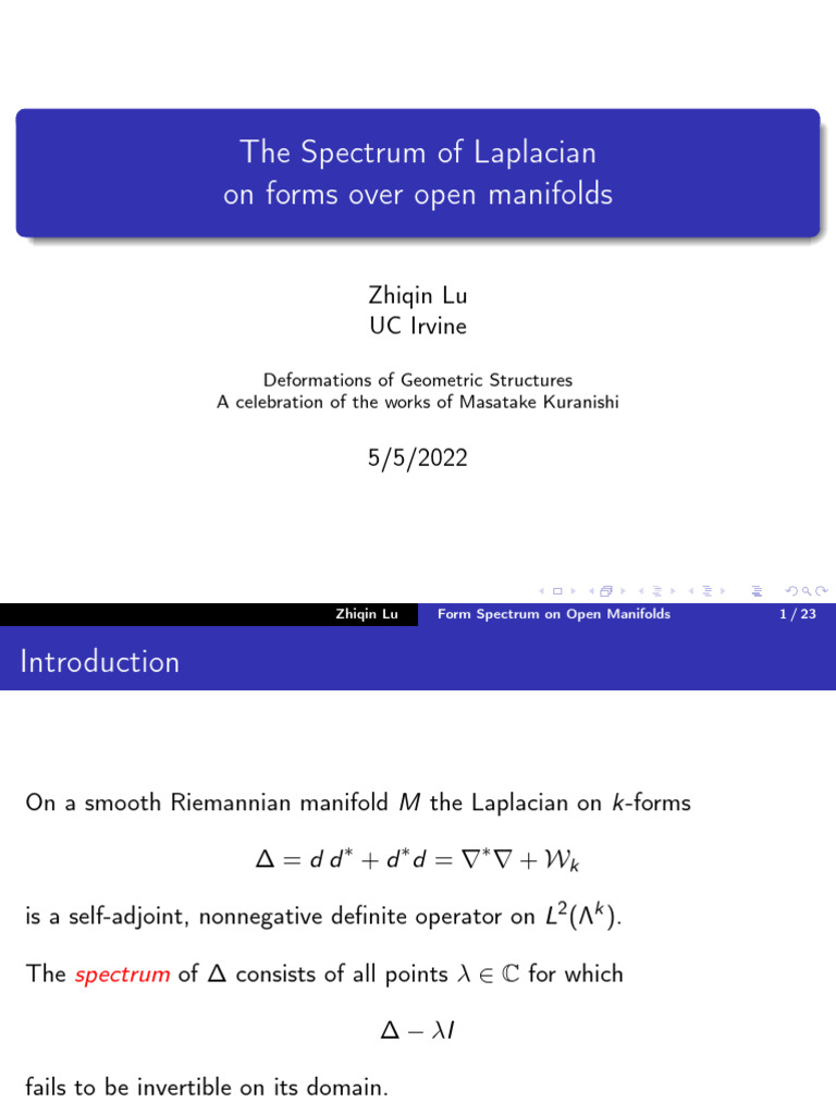 Laplacian Spectrum on Open Manifolds | PDF | Manifold | Mathematical ...