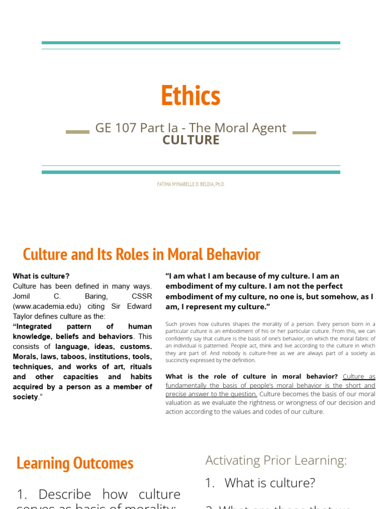 B Ethics Part 1a The Moral Agent - Culture | PDF | Morality | Psychology