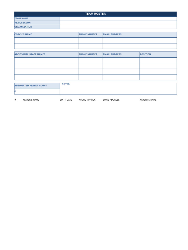 Free Online Team Roster Template | PDF