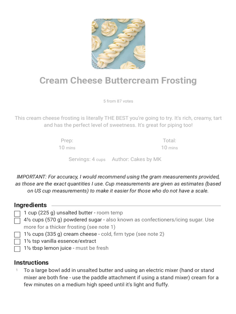 Cream Cheese Buttercream Frosting - Cakes by MK | PDF | Fat | Foods