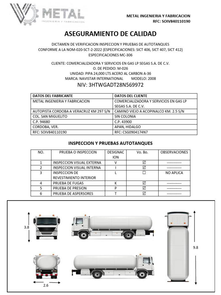 Dictamen de Verificación NOM-020-SCT-2-2022 | PDF