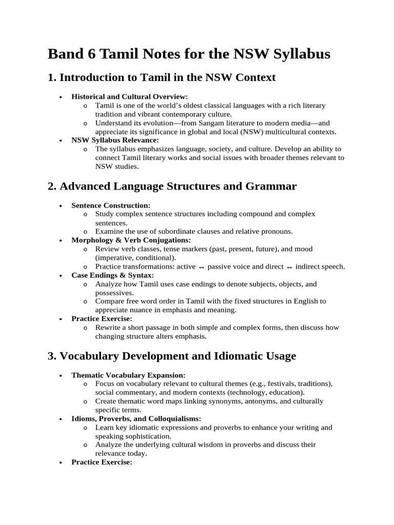 Tamil Language Study Guide for NSW | PDF | Tamil Language | Essays