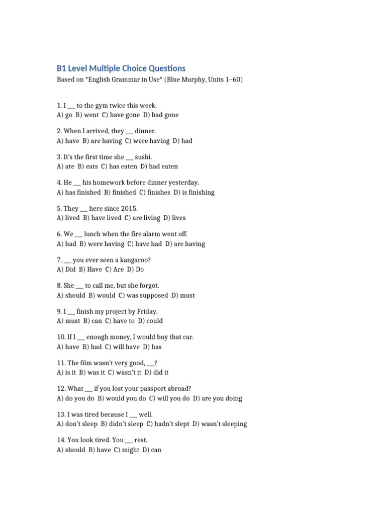 B1 Multiple Choice Questions Pdf Chess Openings Chess
