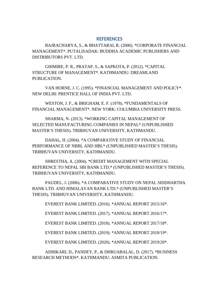 Financial Management References List | PDF | Nepal