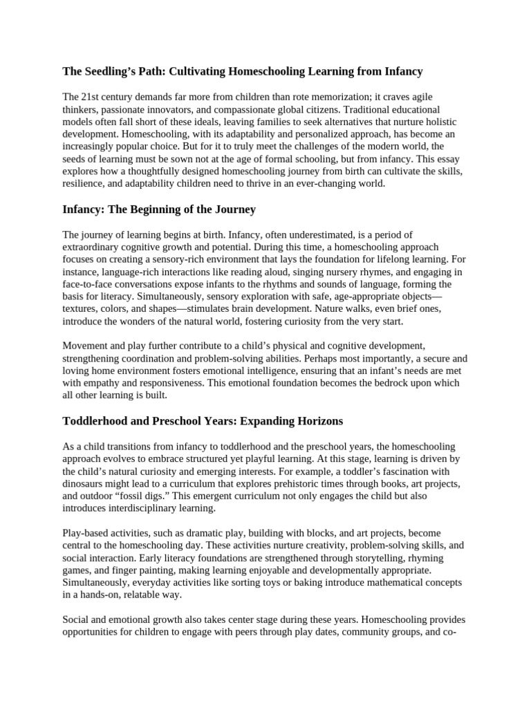Home Schooling - Essay | PDF | Learning | Critical Thinking