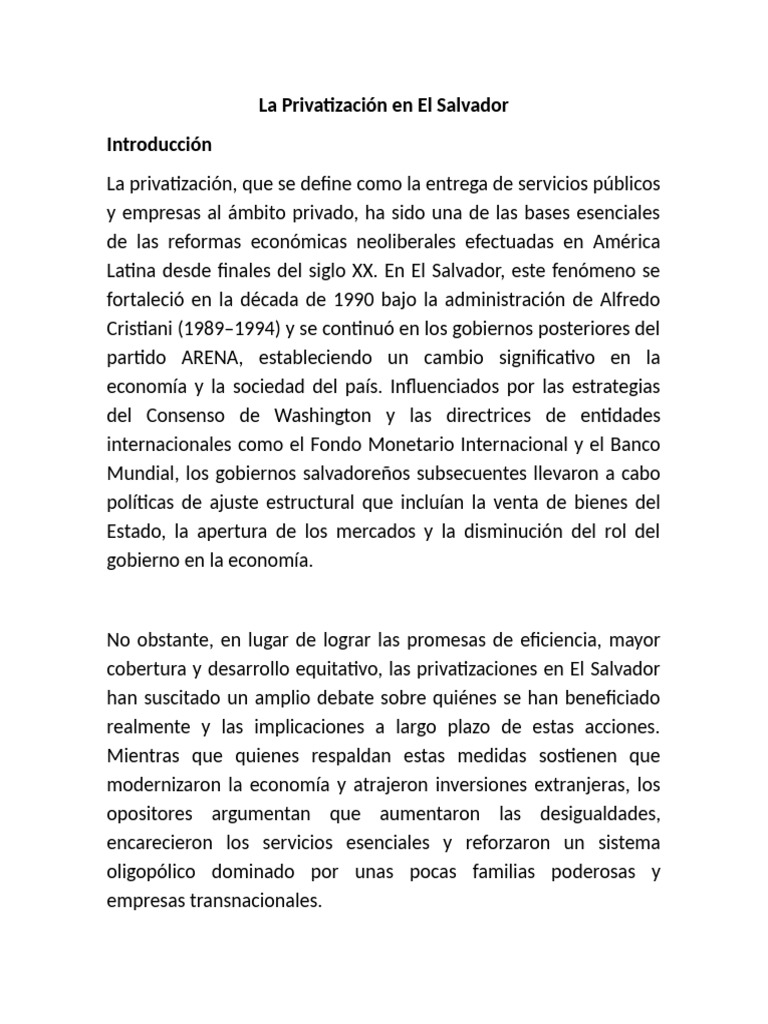 Impacto de Privatizaciones en El Salvador | PDF | Pensión | Privatización