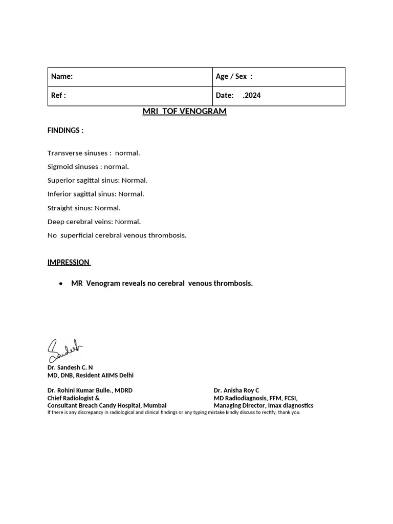MRI Venogram | PDF