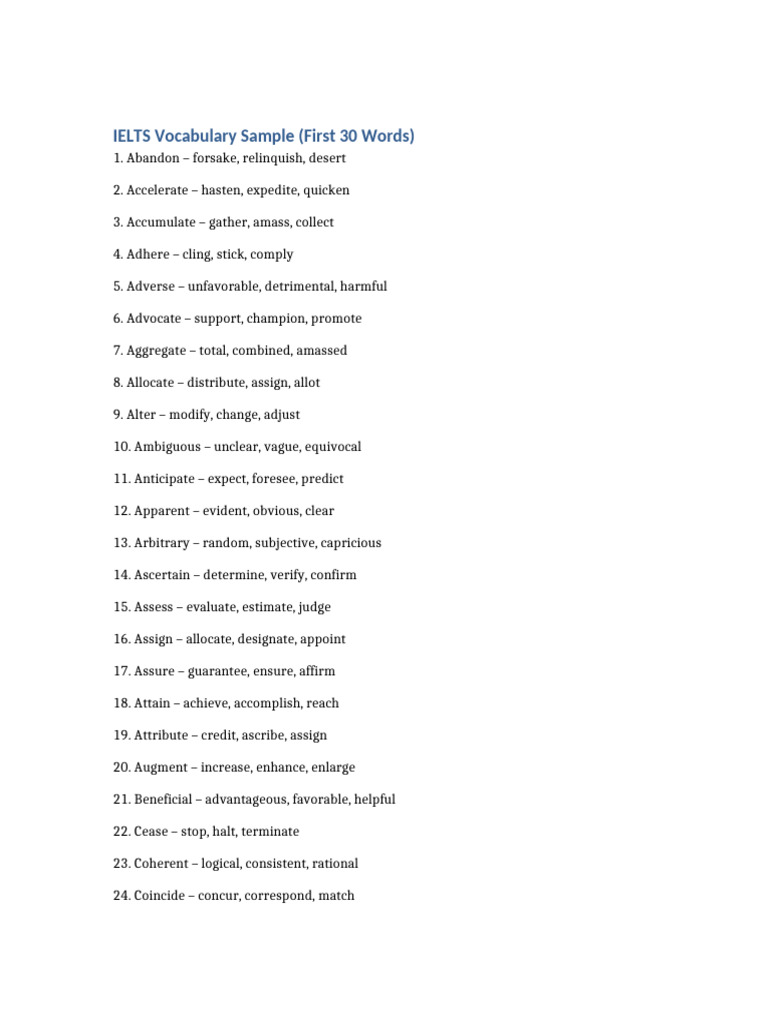 IELTS Vocabulary Sample | PDF