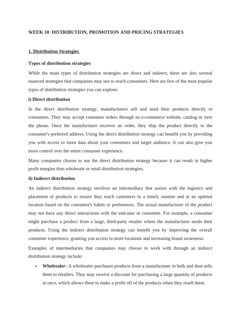 Distribution and Pricing Strategies Overview | PDF | Pricing | Direct ...