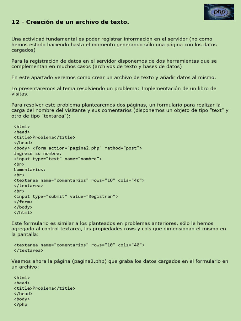 Crear y gestionar archivos de texto en PHP | PDF | Archivo de ...