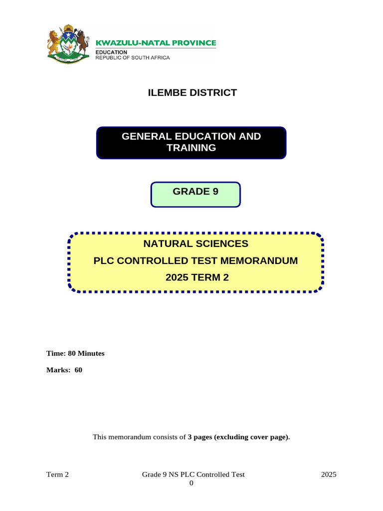 Grade 9 Natural Sciences Term 2 Memo 2025 | PDF | Acid | Chemical ...