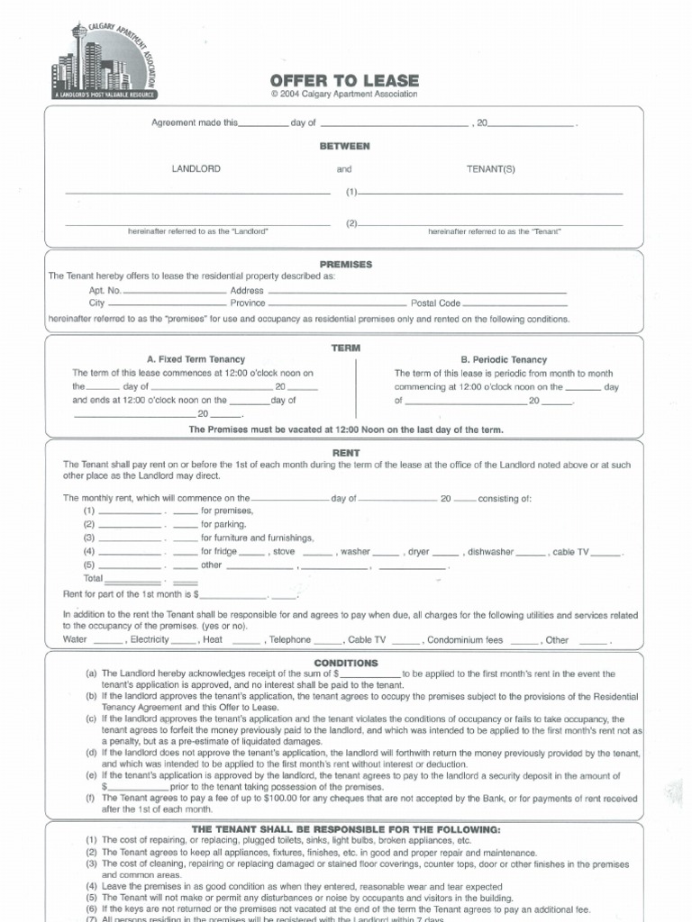 Alberta Residential Offer To Lease PDF Real Estate Law Business
