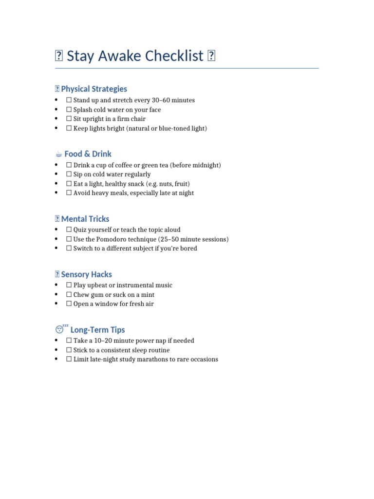 Stay Awake Tips for Late-Night Study | PDF