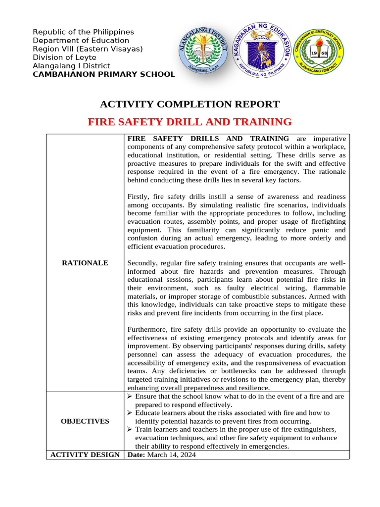 Cambahanonps - Fire Safety Drill and Training - 03!14!2024 | PDF | Fire ...