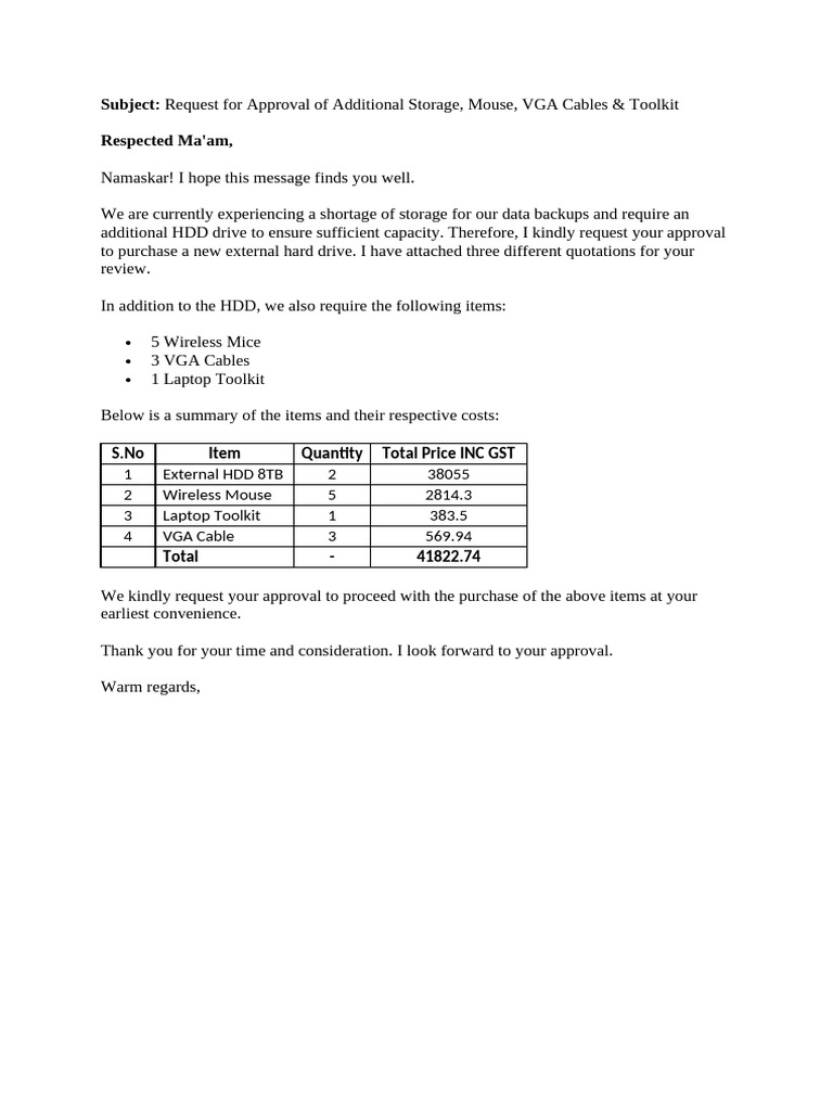 Approval Request for IT Equipment Purchase | PDF