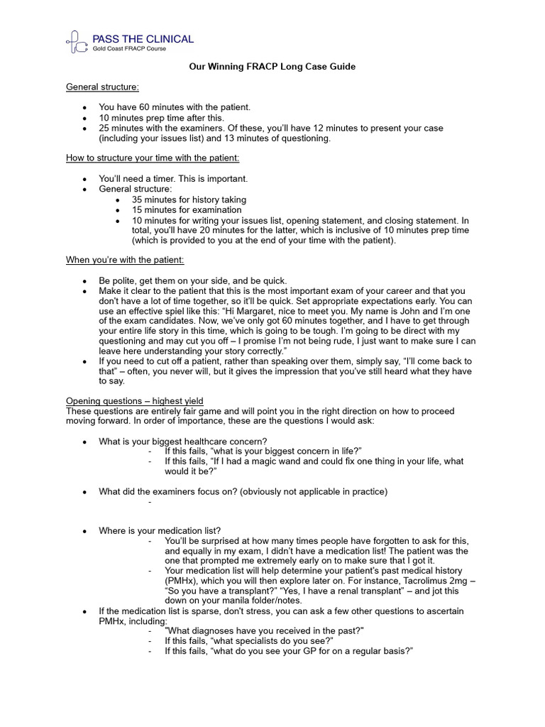 FRACP Long Case Presentation Guide | PDF | Diabetes | Cardiology