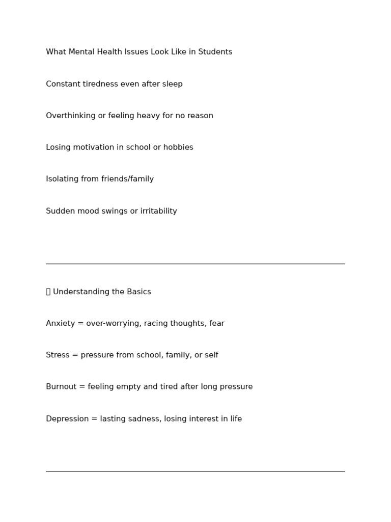 Recognizing Mental Health Issues in Students | PDF