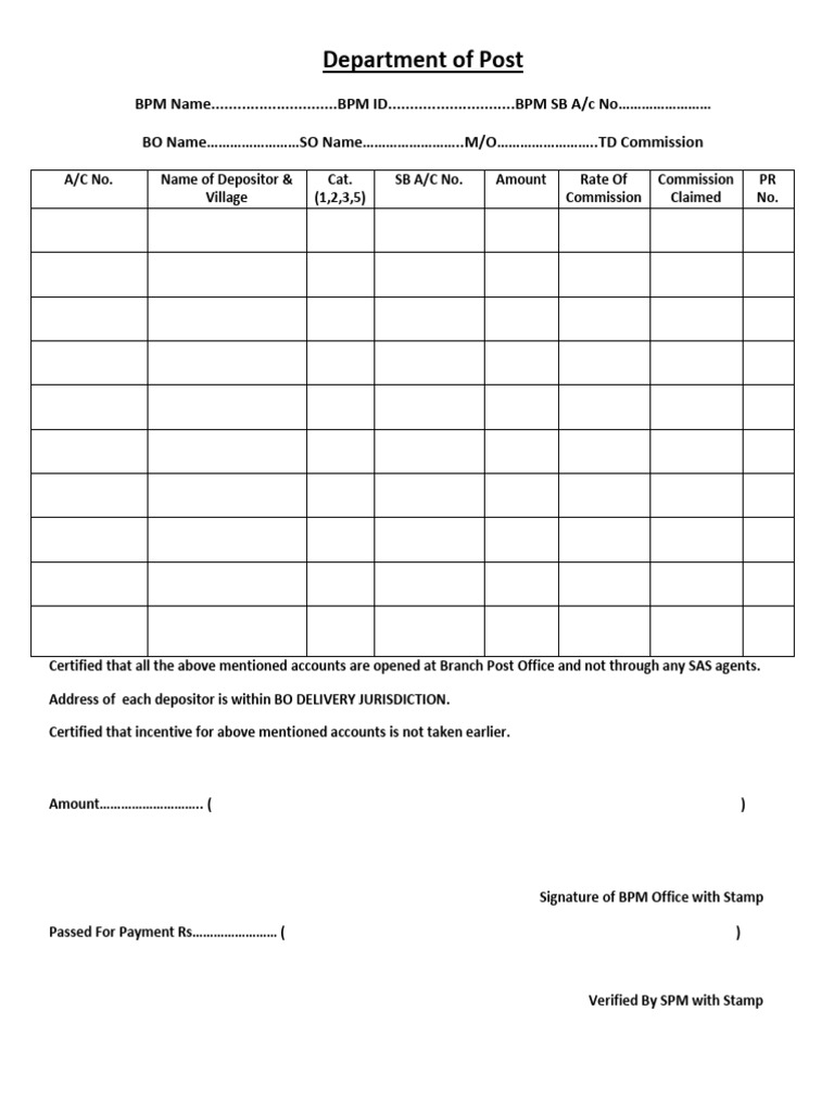 TD Commission Bill Form for BPM | PDF