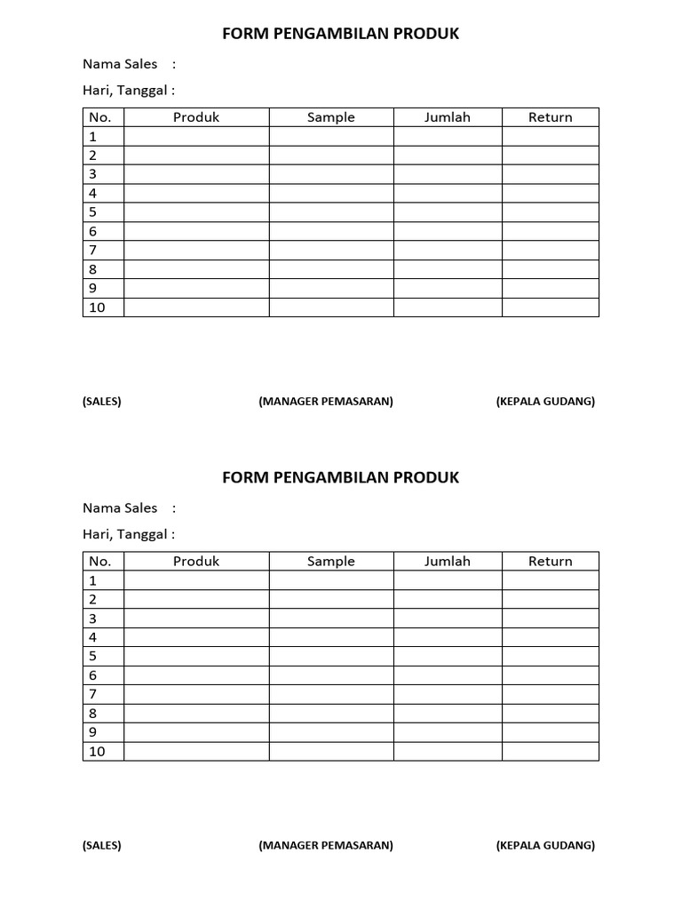 Form Pengambilan Produk untuk Sales | PDF