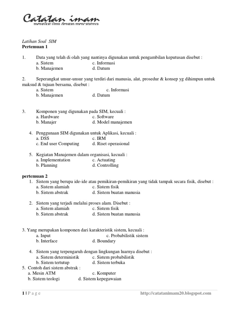 Soal Uas Sistem Informasi Manajemen Pilihan Ganda - Pendidik Siswa