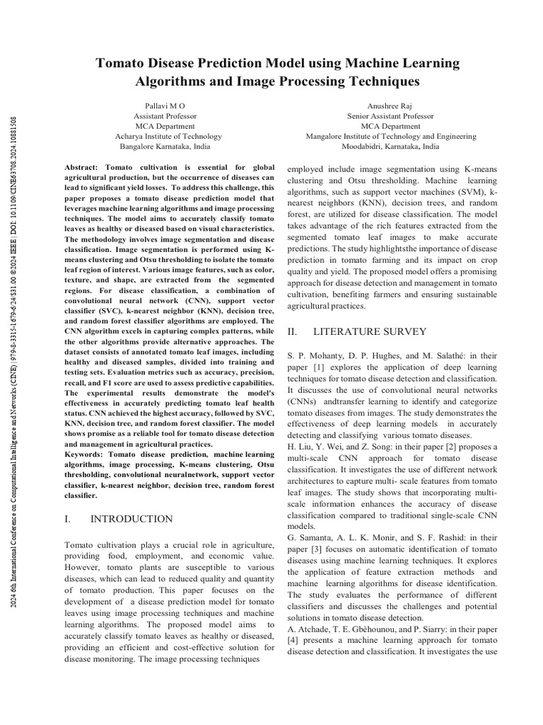 Tomato Disease Prediction Model Using Machine Learning Algorithms and ...