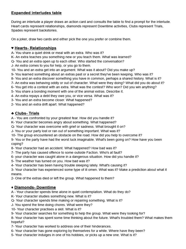 Expanded Interludes Table | PDF