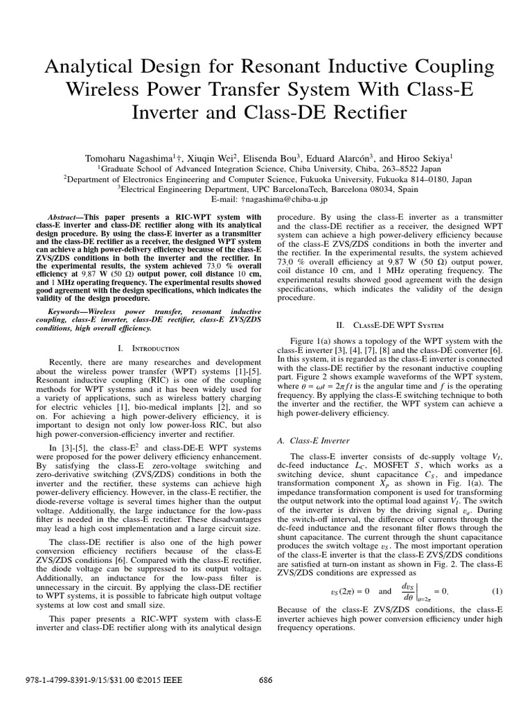 4) Analytical Design For Resonant Inductive Coupling Wireless Power ...