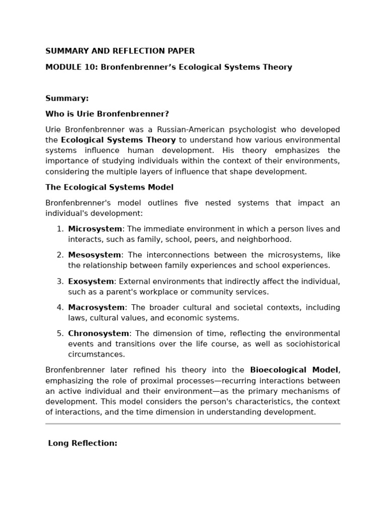 MODULE 10 Bronfenbrenners Ecological Systems Theory | PDF | Scientific ...