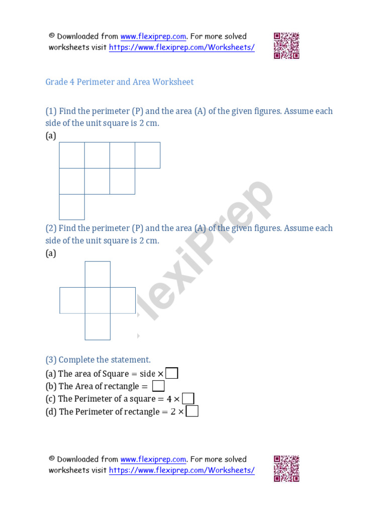 Grade 4 Perimeter and Area Worksheet | PDF | Area | Length