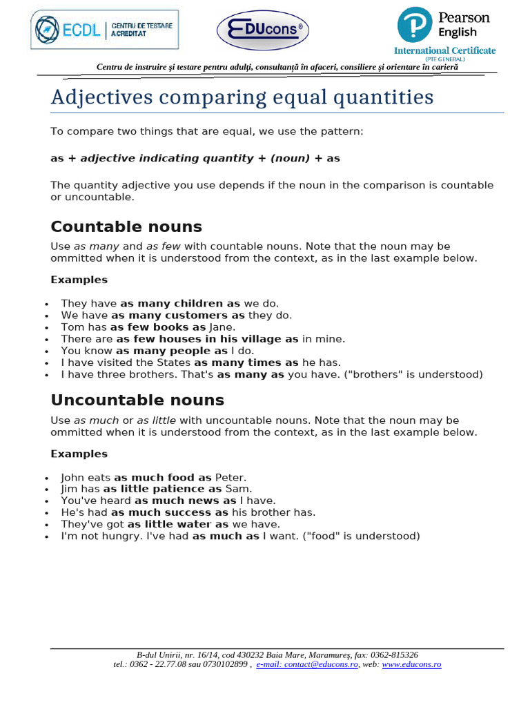 24 - Adjectives Comparing Equal Quantities | PDF