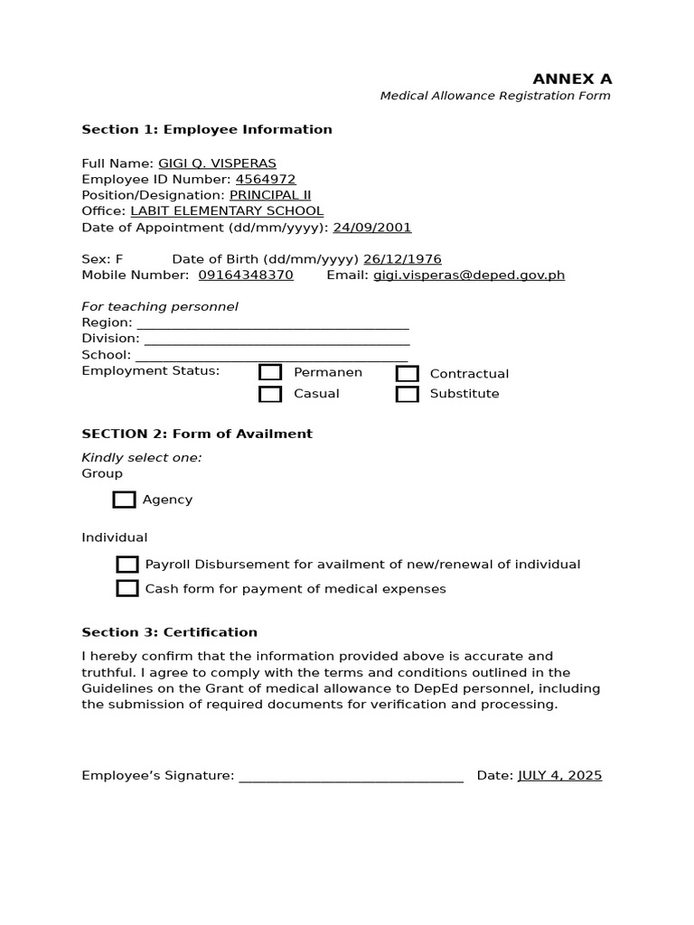 Medical Allowance Registration Form | PDF