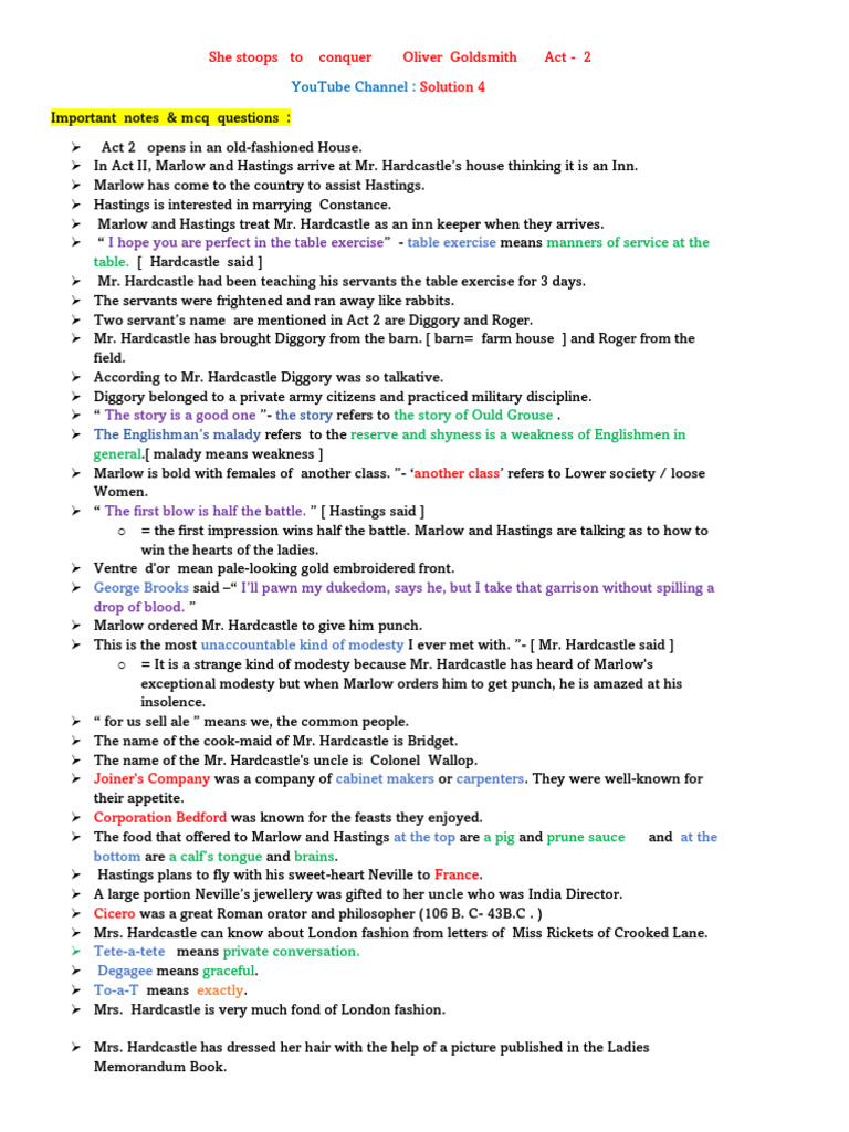 Act 2 Summary of She Stoops to Conquer | PDF