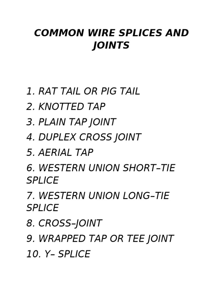 Common Wire Splices and Joints Guide | PDF