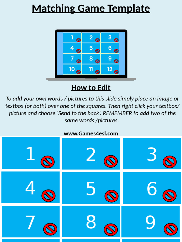 Customizable Matching Game Template | PDF