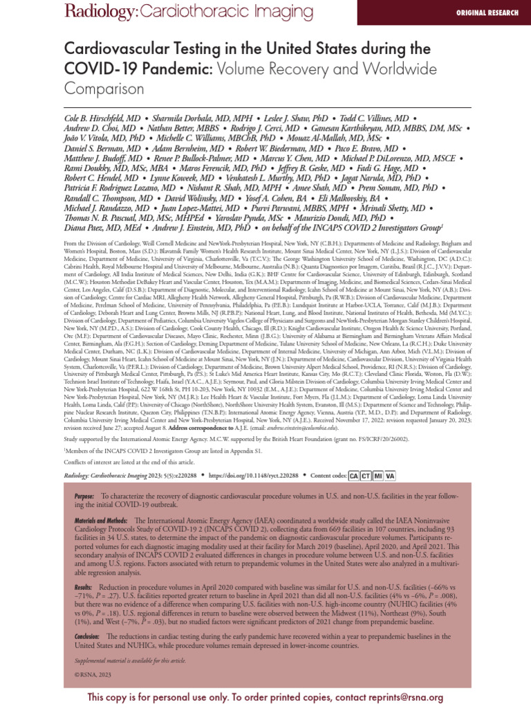 Cardiovascular Testing in The United States During The COVID-19 ...