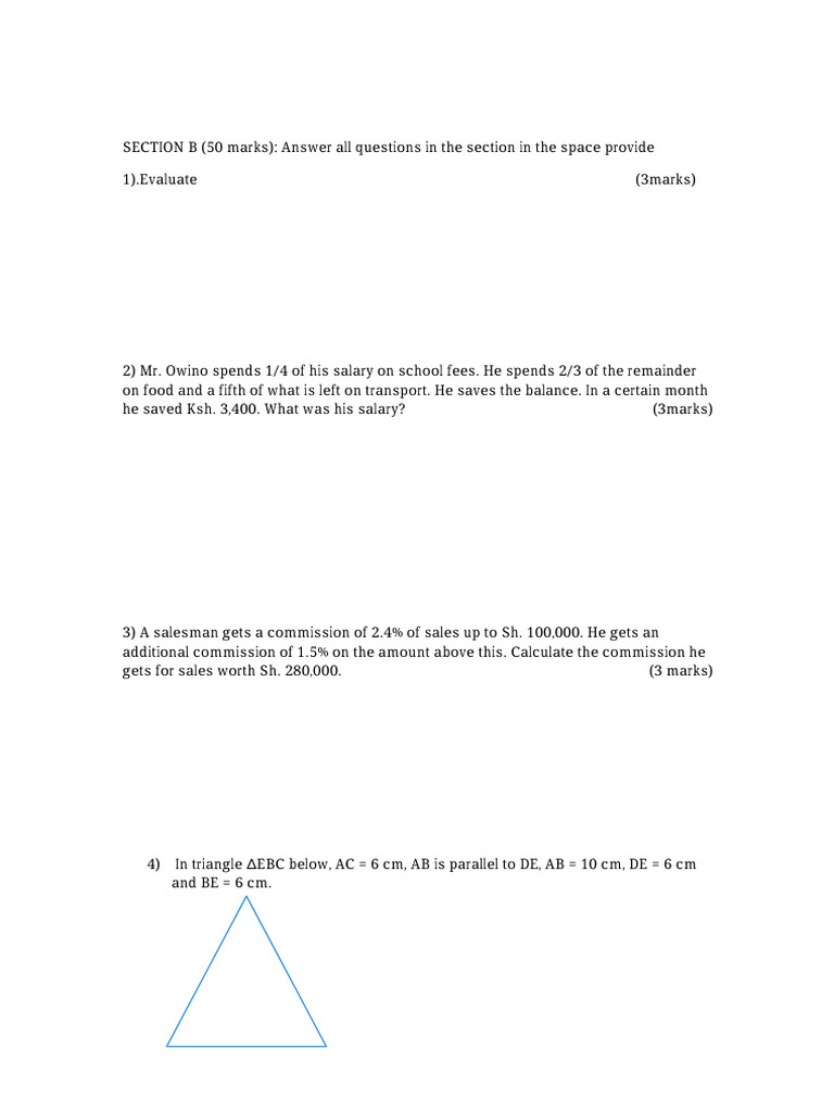 Paper 1 form 2 mathematics section A | PDF | Area | Mathematics
