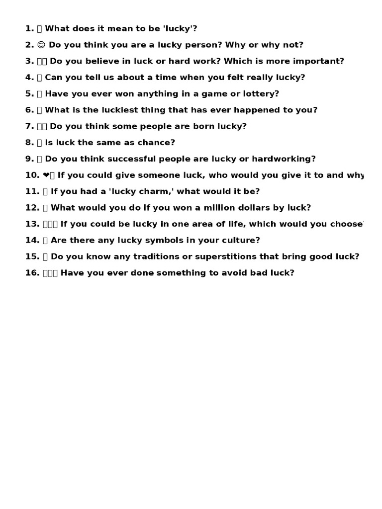 Lucky Topic Speaking Questions With Pictures | PDF
