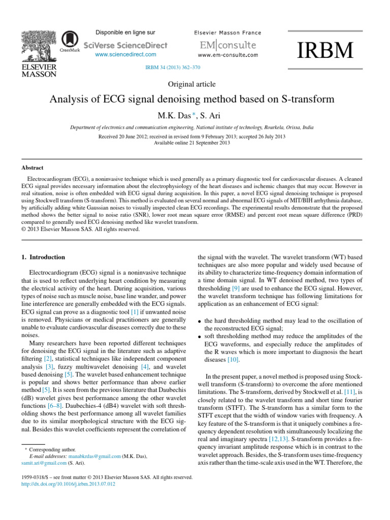 Analysis of ECG Signal Denoising Method Based On S-Transform | PDF ...