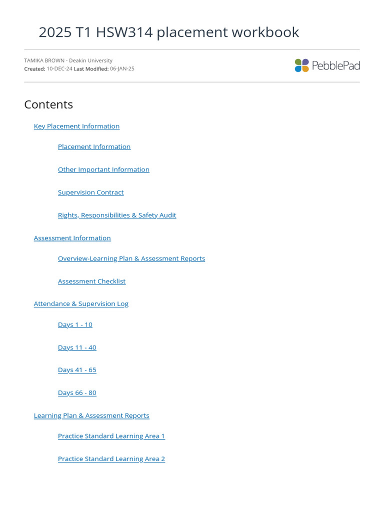 2025 Social Work Placement Workbook | PDF | Social Work | Learning