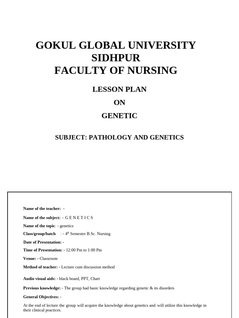 Lesson Plan On Patho & Genetics | PDF | Genetics | Mitosis