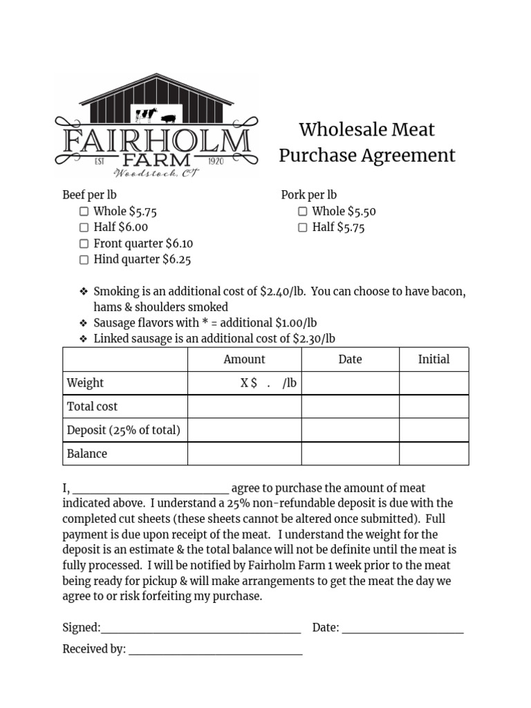Wholesale Meat Purchase Agreement | PDF