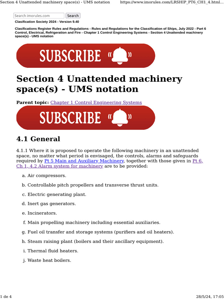 UMS Regulations for Machinery Spaces | PDF | Energy Technology