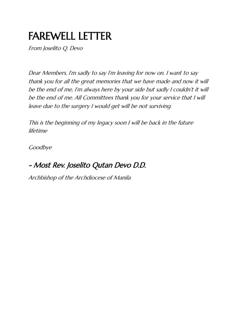 Farewell Letter from Archbishop Devo | PDF