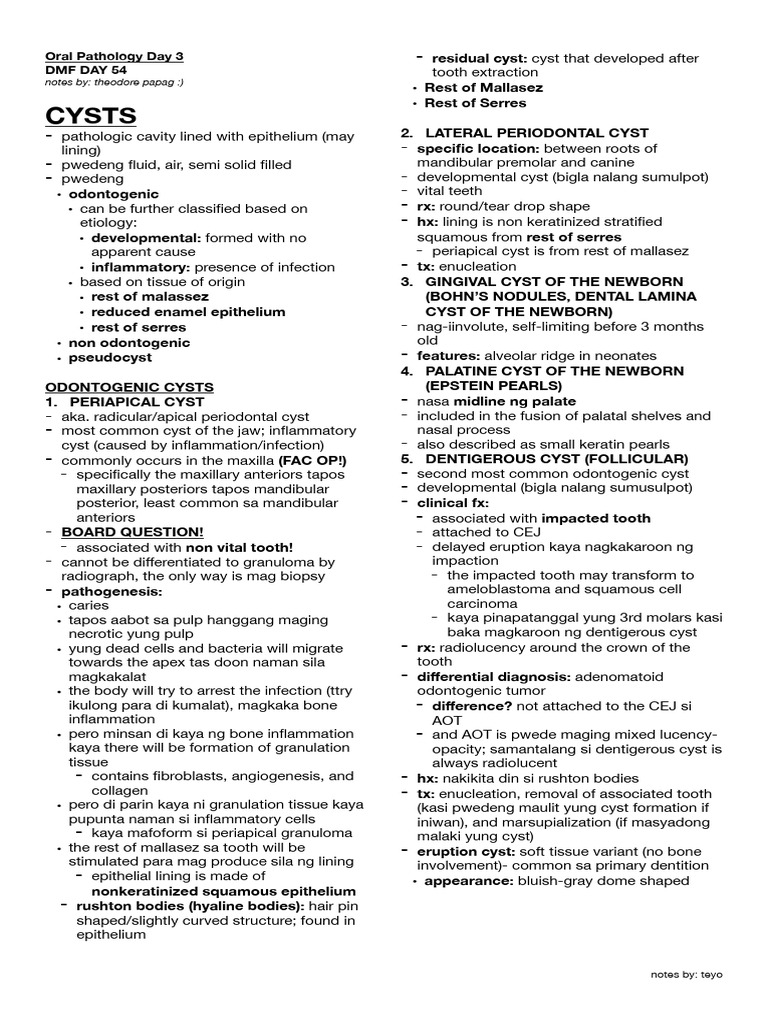 Comprehensive Guide to Oral Cysts | PDF | Medical Specialties